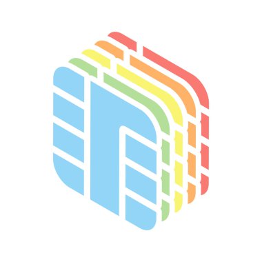 Kredi kartı simgesinin çip. Beyaz arka plan üzerinde renkli izometrik simgeler yığını