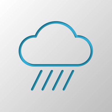 Bulut ve yağmur. Hava basit simgesi. Doğrusal tarzı. Kağıt tasarımı. Gölge ile düzenlenen sembolü