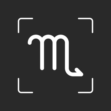 Astrolojik işaret. Akrep basit simgesi. Beyaz nesne kamera otomatik odaklama koyu arka plan üzerinde