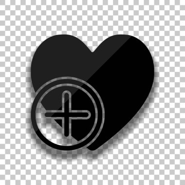 kalp ve artı. basit siluet. Saydam arka plan üzerinde yumuşak gölgeli siyah cam kutsal kişilerin resmi