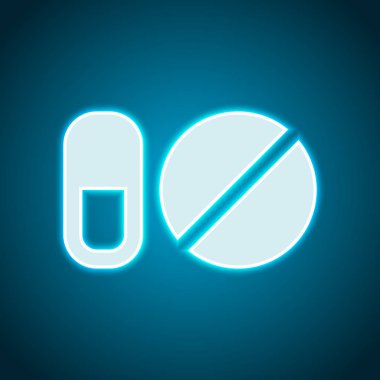 hapları veya vitamin basit semboller. Neon tarzı. Işık dekorasyon simgesi. Parlak elektrik sembolü