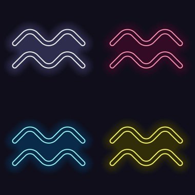 Astrolojik işaret. Kova basit simgesi. Neon işareti kümesi. Koyu arka plan üzerinde casino tarzı. Seamless modeli