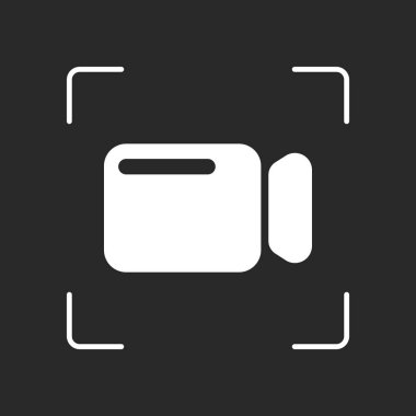 Basit video kamera simgesi. Beyaz nesne kamera otomatik odaklama koyu arka plan üzerinde