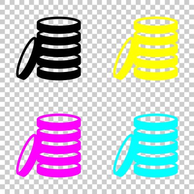 Sikke yığını simgesi. Cmyk simgeleri şeffaf arka plan üzerinde renkli dizi