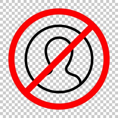 Profil, kişi bir dairede. Siyah kırmızı uyarı işareti şeffaf arka plan ile nesnesinde izin yok