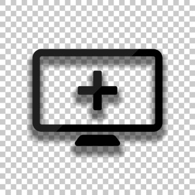 bilgisayar ve çapraz tıbbi, tıbbi bir site. basit simgesi. Saydam arka plan üzerinde yumuşak gölgeli siyah cam kutsal kişilerin resmi