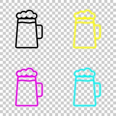 Bira cam fincan. İnce anahat ile basit doğrusal simgesi. Cmyk simgeleri şeffaf arka plan üzerinde renkli dizi