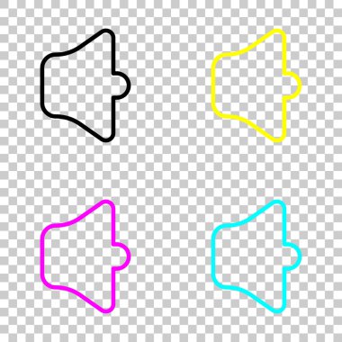 Basit birim sessiz. Doğrusal, ince anahat. Cmyk simgeleri şeffaf arka plan üzerinde renkli dizi