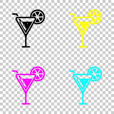 kokteyl. basit siluet. Cmyk simgeleri şeffaf arka plan üzerinde renkli dizi