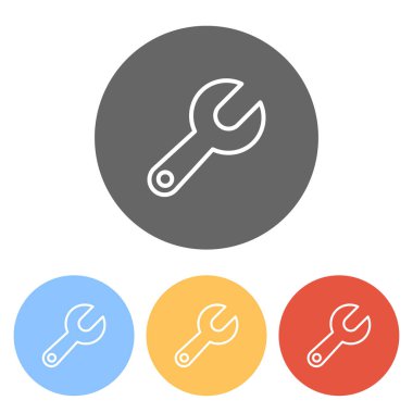 Basit anahtar. Doğrusal, ince anahat. Renkli daireler üzerinde beyaz simgeler kümesi