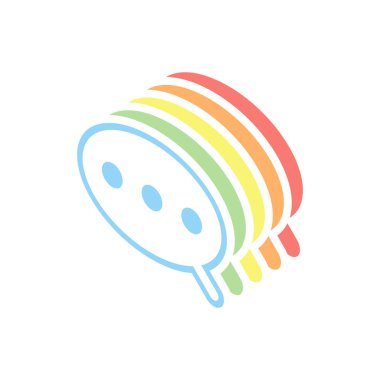 Basit metin bulut. Doğrusal, ince anahat. Beyaz arka plan üzerinde renkli izometrik simgeler yığını