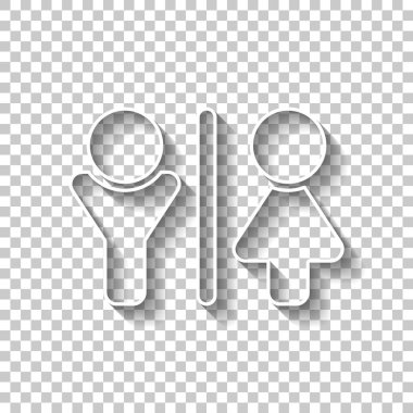 WC simgesi. Erkek ve kadın işareti. Gölge şeffaf arka plan üzerinde beyaz anahat işaretiyle