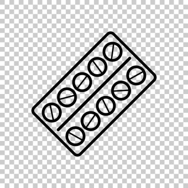 Paketi hapları simgesi. Saydam arka plan üzerinde siyah simgesi.