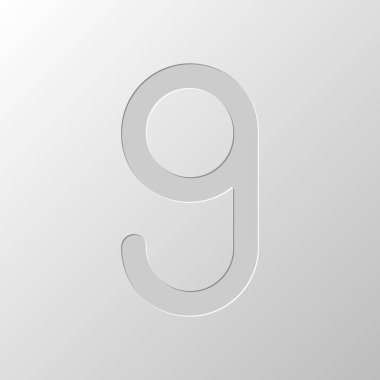 Sayı dokuz, sayısal, basit mektup. Kağıt tasarımı. Düzenlenen sembolü. Çekirdeksiz stili