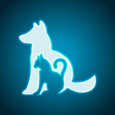kedi ve köpek simgesi. Neon tarzı. Işık dekorasyon simgesi. Parlak elektrik sembolü