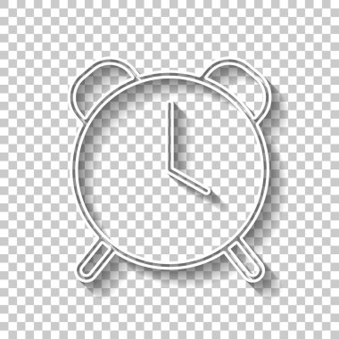 Eski çalar saat, basit simgesi, ince anahat ile doğrusal sembolü. Gölge şeffaf arka plan üzerinde beyaz anahat işaretiyle