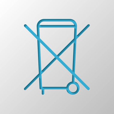 Hiçbir çöp kutusu, çapraz çöp. İnce anahat ile doğrusal simgesi. Kağıt tasarımı. Gölge ile düzenlenen sembolü