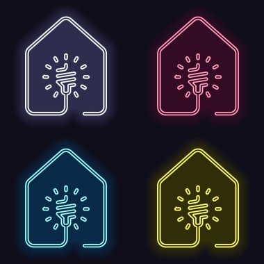 led Eko lamba simgesi olan ev. çizgi stili. Moda neon işareti kümesi. Koyu arka plan üzerinde casino tarzı. Seamless modeli