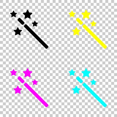 yıldız ile sihirli değnek. basit siluet. Cmyk simgeleri şeffaf arka plan üzerinde renkli dizi