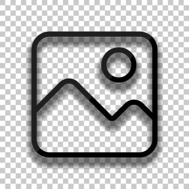 Basit resim simgesi. Doğrusal sembol, ince anahat. Saydam arka plan üzerinde yumuşak gölgeli siyah cam kutsal kişilerin resmi