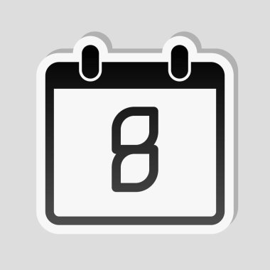 8 gün, basit simgesi ile takvim. Etiket tarzı ile beyaz ve gri arka plan üzerinde basit gölge