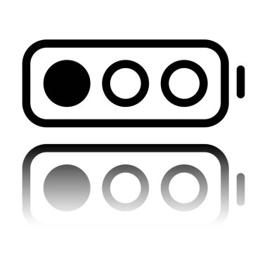 Basit pil, düşük düzeyde. Siyah beyaz arka plan ayna yansıması simgesiyle