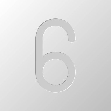 Numara altı, sayısal, basit mektup. Kağıt tasarımı. Düzenlenen sembolü. Çekirdeksiz stili