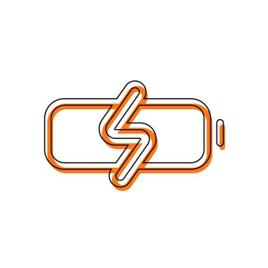 Basit şarj pil, şarj düzeyi. İzole simge siyah ince dağılımı ve farklı katmanlarda doldurma taşındı turuncu oluşan. Beyaz arka plan