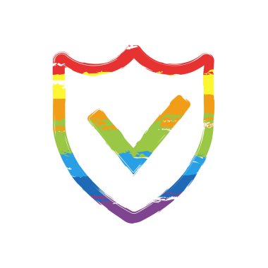 koruma başarı. basit simgesi. Çizim işaretiyle Lgbt stil, gökkuşağı (kırmızı, turuncu, sarı, yeşil, mavi, Indigo, menekşe, yedi renk