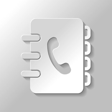 Adres defteri ile telefon kapağında imzala. basit simgesi. Kağıt tarzı ile gölge gri arka plan üzerinde