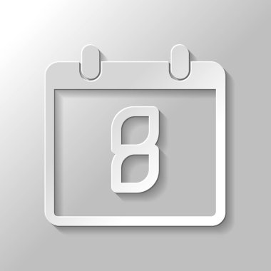 8 gün, basit simgesi ile takvim. Kağıt tarzı ile gölge gri arka plan üzerinde