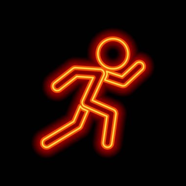 çalışan adam. basit simgesi. Siyah arka plan üzerine portakal neon tarzı. Işık simgesi