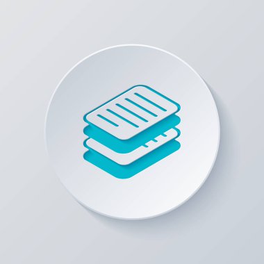 kağıtları, basit sembol veya simge yığını. Gri ve mavi katmanları ile daire kes. Kağıt tarzı