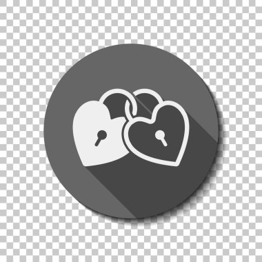 bağlantılı kupa, kilit simgesi. Saydam arka plan üzerinde bir dairede uzun gölge beyaz düz simgesi