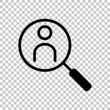 İnsan secource, arama profili. Doğrusal simgesi, ince anahat. Saydam arka plan üzerinde.