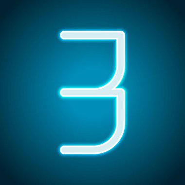 3 numara, rakamı, üç. Neon tarzı. Işık dekorasyon simgesi. Parlak elektrik sembolü