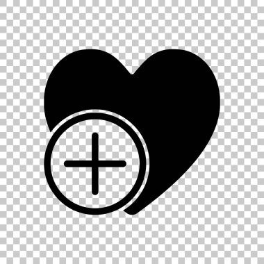 kalp ve artı. basit siluet. Saydam arka plan siyah sembolü