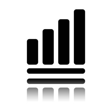 Büyüyen grafik hat simgesi. Siyah beyaz arka plan ayna yansıması simgesiyle