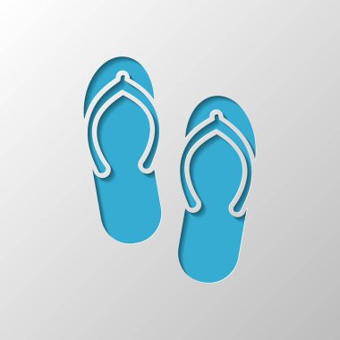Plaj terlikleri. Flip flop simgesi. Kağıt tasarımı. Gölge ile düzenlenen sembolü