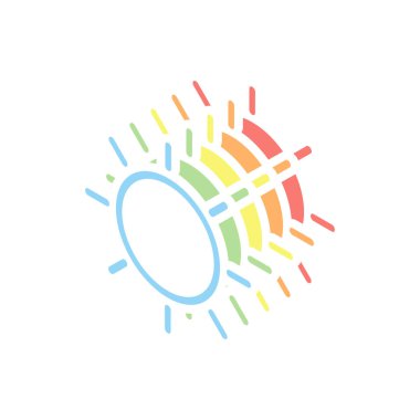 Güneş simgesi. Doğrusal, ince anahat. Beyaz arka plan üzerinde renkli izometrik simgeler yığını