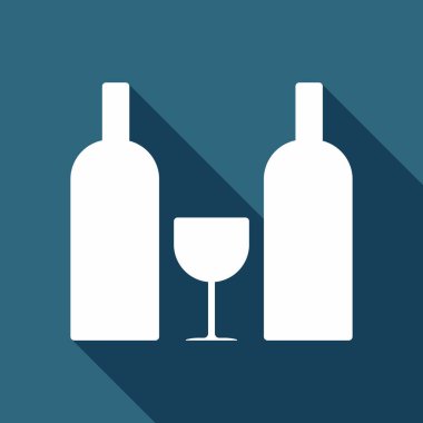 bardak ve şişeler simgesi. Uzun Gölge arka plan üzerinde beyaz düz simgesi