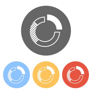 İş pasta grafiği simgesi. Renkli daireler üzerinde beyaz simgeler kümesi