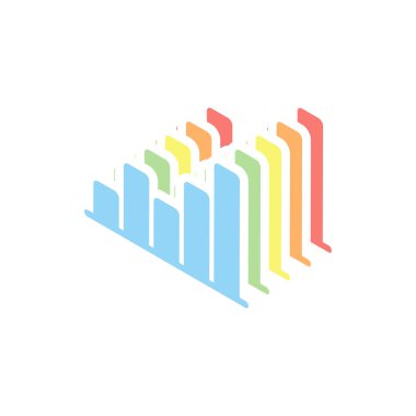 Grapgic finans, büyümek. Beyaz arka plan üzerinde renkli izometrik simgeler yığını