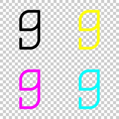 9 numara, rakamı, dokuzuncu. Cmyk simgeleri şeffaf arka plan üzerinde renkli dizi