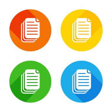 belge. basit siluet. Renkli daireler arka plan düz beyaz simgesi. Dört farklı uzun gölgeler her köşe