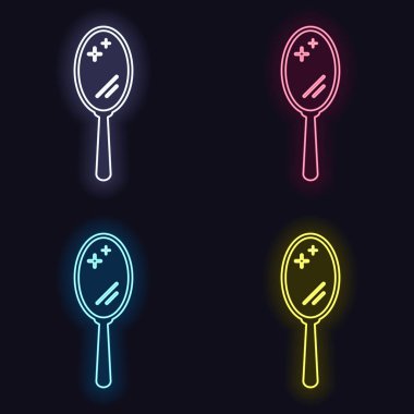 Basit el ayna simgesi. Neon işareti kümesi. Koyu arka plan üzerinde casino tarzı. Seamless modeli