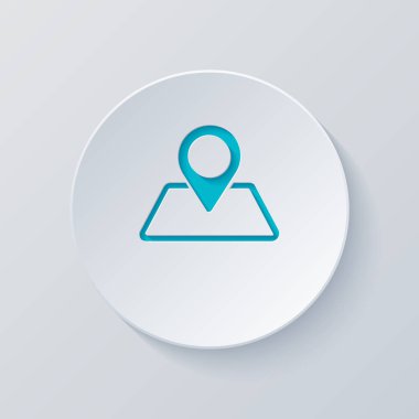 harita üzerinde etiket. basit siluet. Gri ve mavi katmanları ile daire kes. Kağıt tarzı