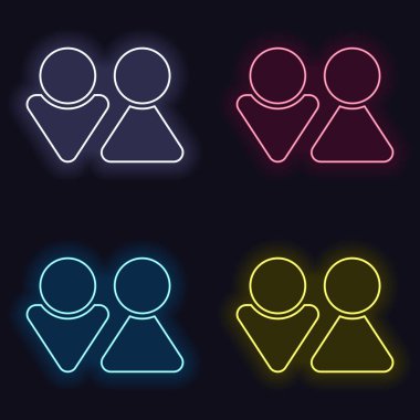 Erkek ve dişi simgeler kümesi. Basit simgesi. Neon işareti kümesi. Koyu arka plan üzerinde casino tarzı. Seamless modeli