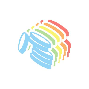 Sikke yığını simgesi. Beyaz arka plan üzerinde renkli izometrik simgeler yığını