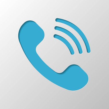 Zil telefon simgesi. Retro sembolü. Kağıt tasarımı. Gölge ile düzenlenen sembolü